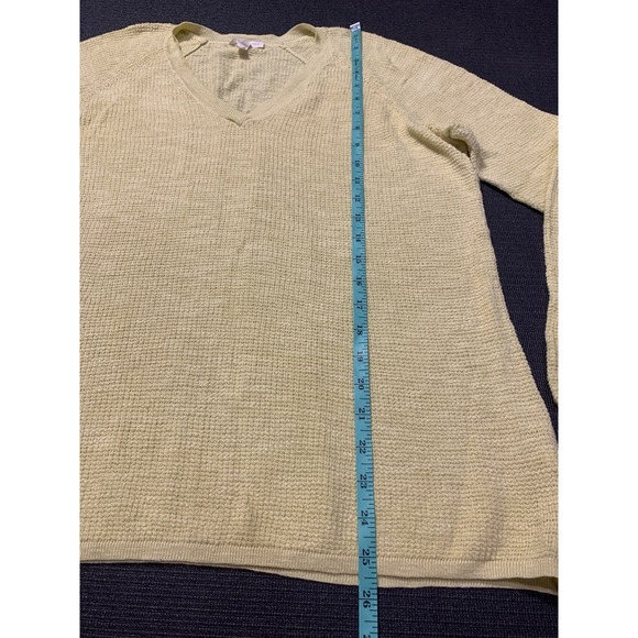 Eileen Fisher Size XL‎ Yellow Linen-Blend V-Neck Long Sleeve Pullover Sweater - Picture 2 of 5